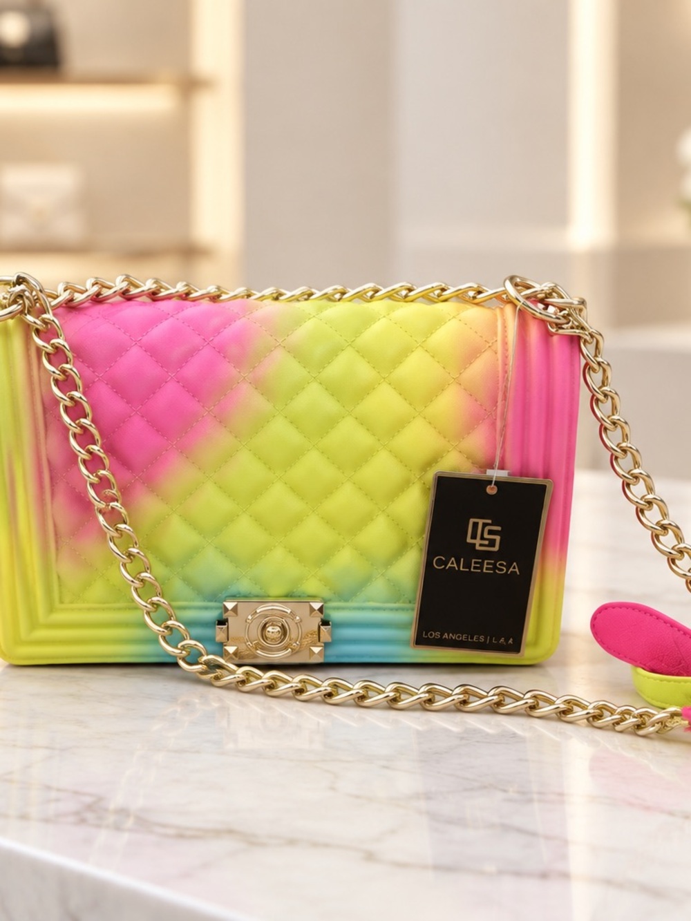 CALEESA Multicolor Quilted Chain Shoulder Bag